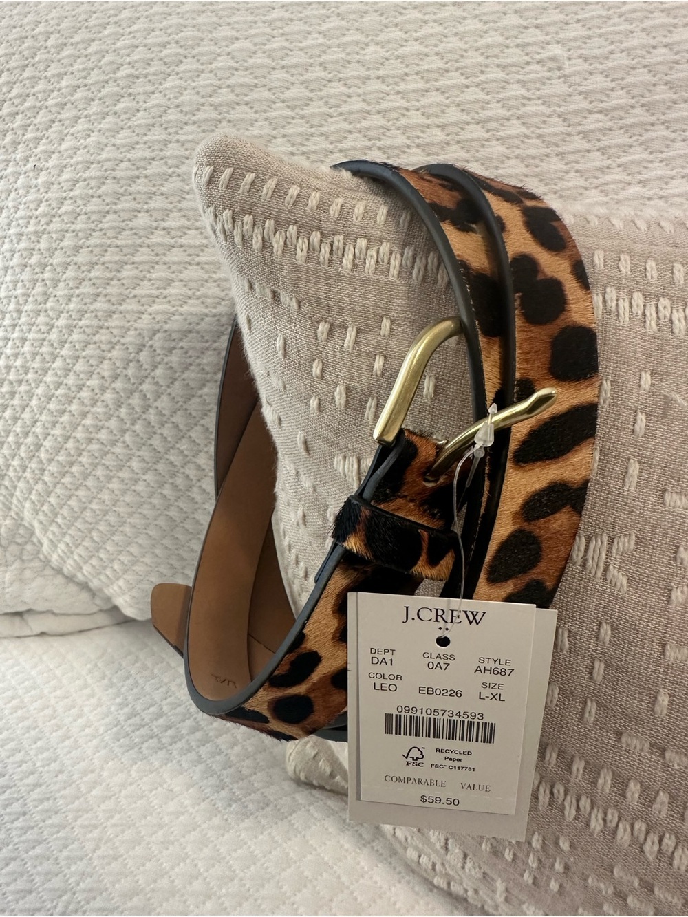 J. Crew Leopard Calfhair Belt with Brass-Tone Buckle